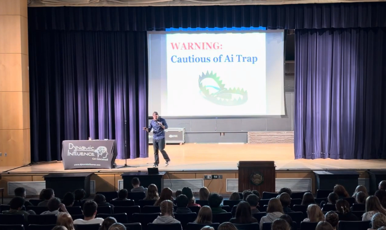 Robert Hackenson Jr. presenting on the dangers of AI to Tantasqua Regional High School students